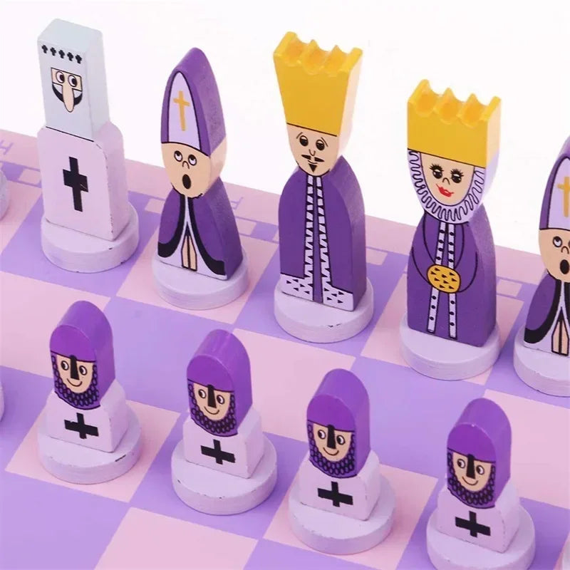 Travel chess set with board educational toys for kids adults wooden international game colour king and queen - set