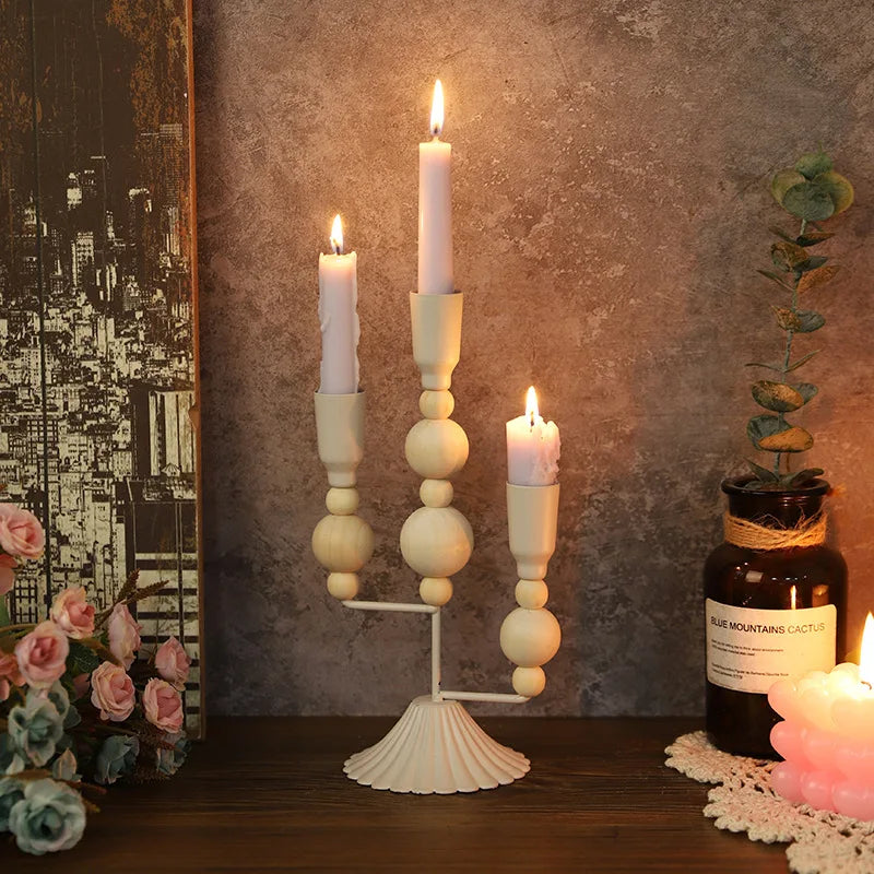 Wooden iron candle stand vintage dinner table centerpiece candlestick wedding festival home decoration photography props