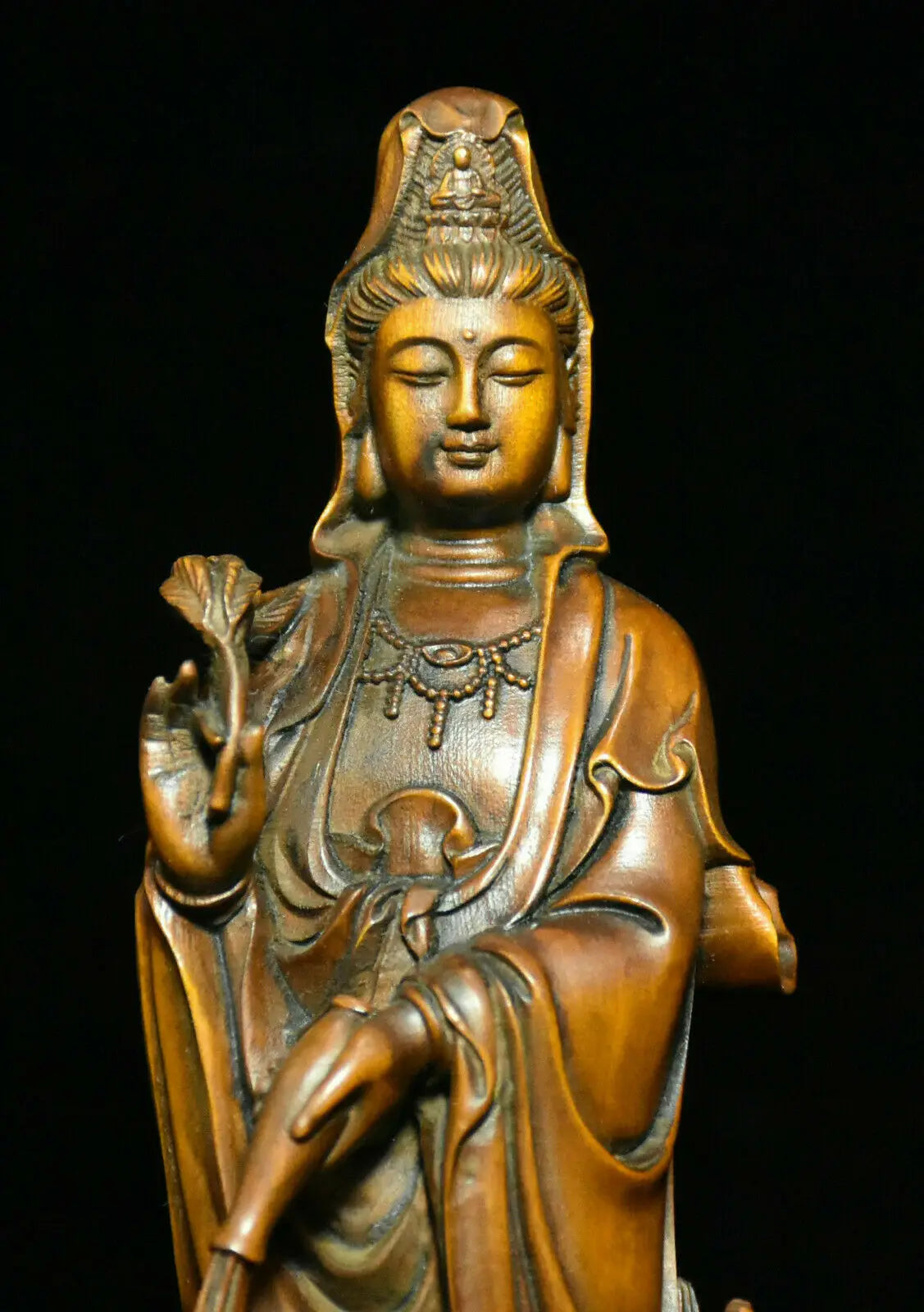 Old china boxwood wood dragon kwan-yin boddhisattva loong guanyin goddess statue buddha statue - religious (buddhist)