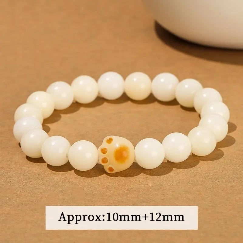 Jd natural wooden bodhi beaded cut cat paw bracelet women men cartoon handmade stretch bangles couple girls jewelry