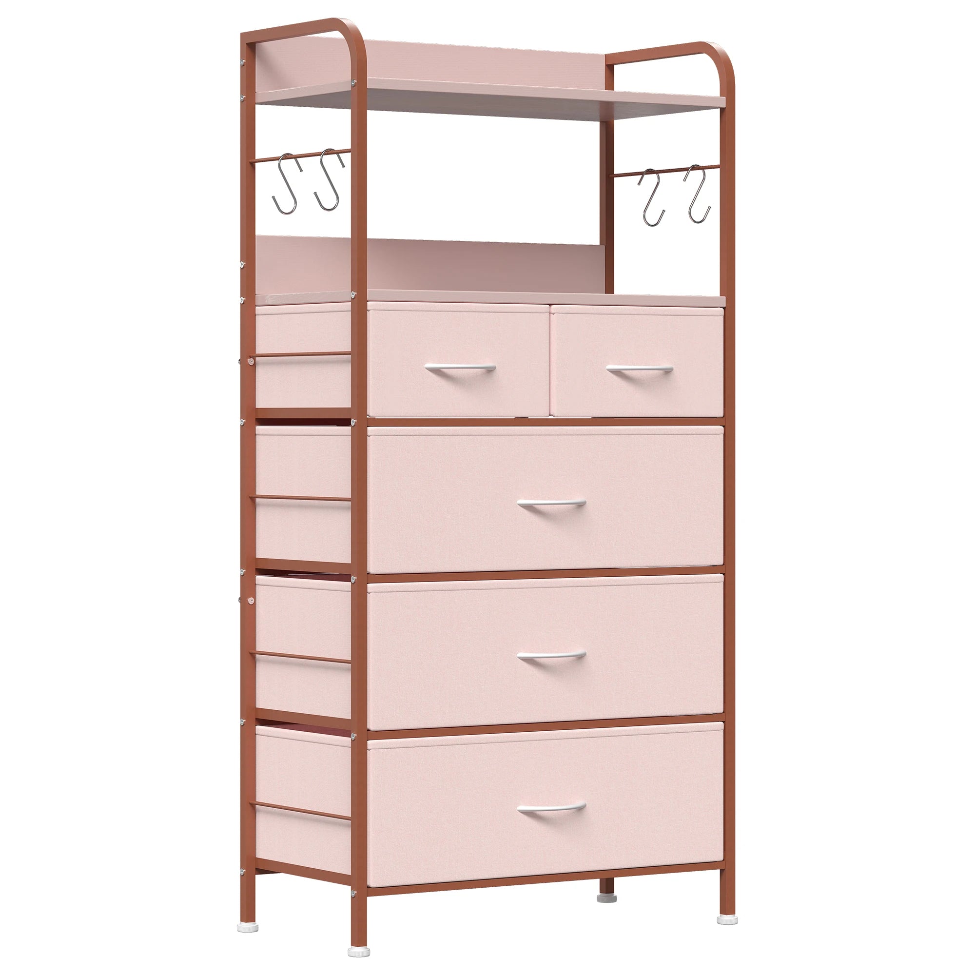 Dresser for bedroom with shelves chest of drawers closet clothes bureau sturdy steel frame wood top fabric