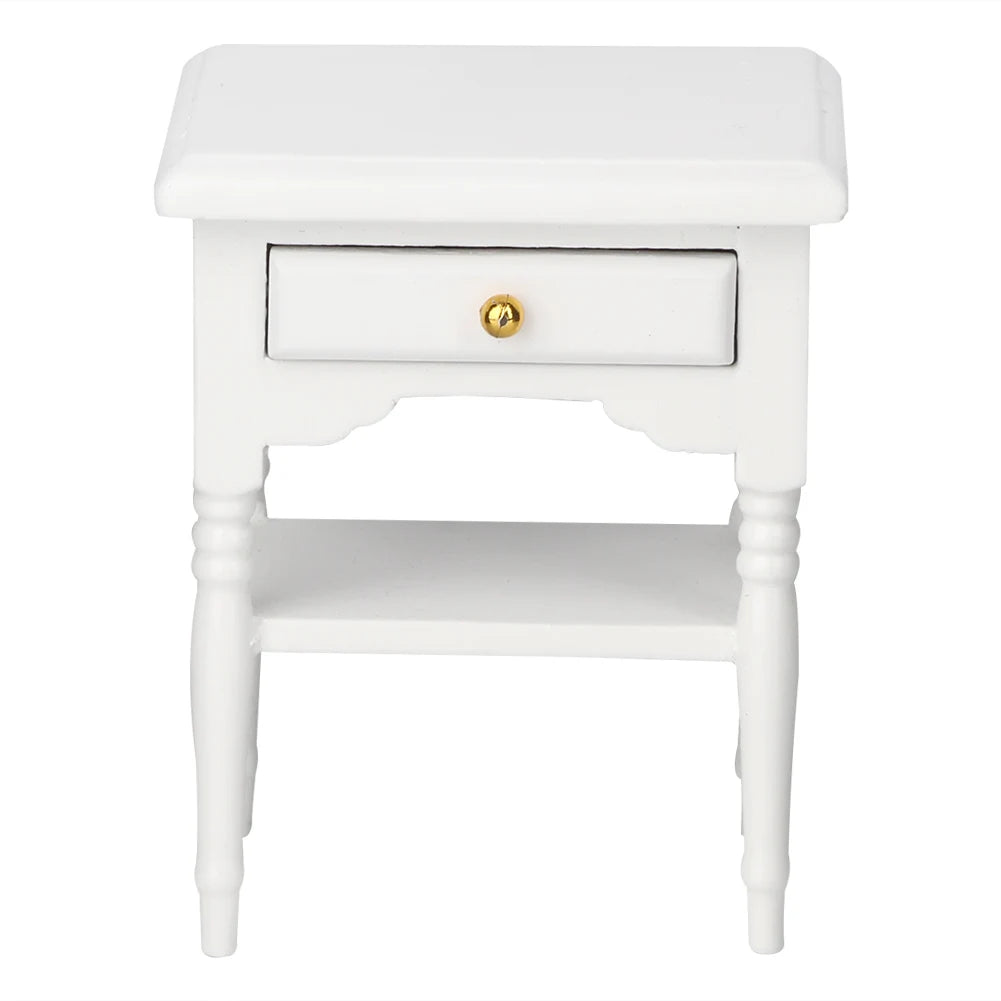 Wood bedside table furniture toy 1:12 white mini bedroom furnishing articles wooden model - a / united states