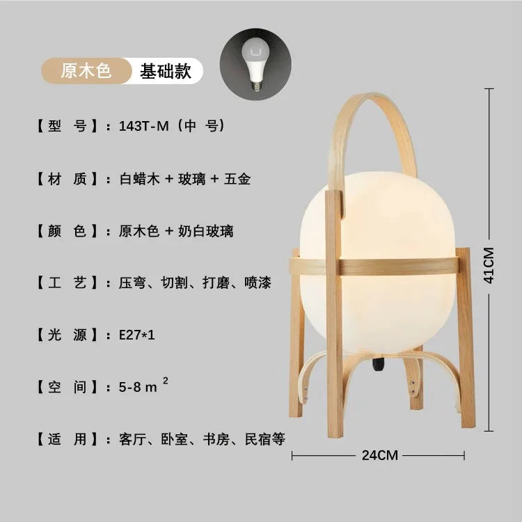 Japanese design solid wood glass desk light led e27 vintage table lamp home decor living room bedroom bedside kitchen