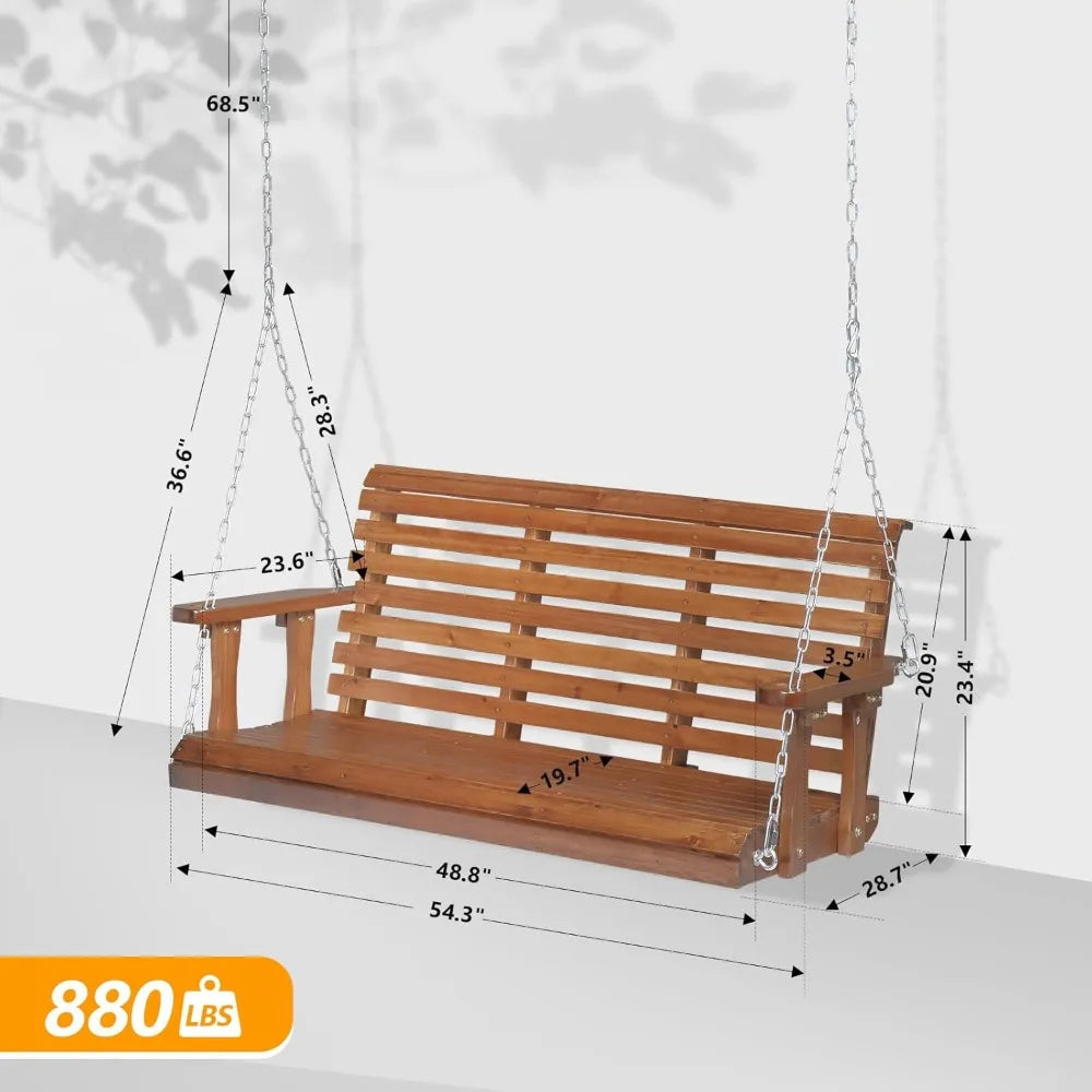 4.5 ft outdoor porch swing upgraded xl size seat depth & back height wooden patio heavy duty 880 lbs front hanging swin