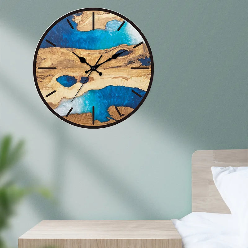 New 12 inches nordic simple acrylic wall clocks wood grain texture clock living room decorative fashion silent - 5