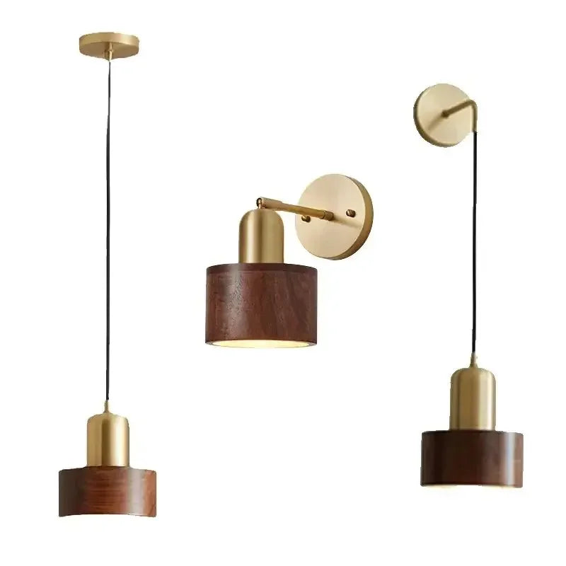 Modern retro walnut wood bedside lamps dining living room bedroom vintage pendant light wall lamp indoor decoration