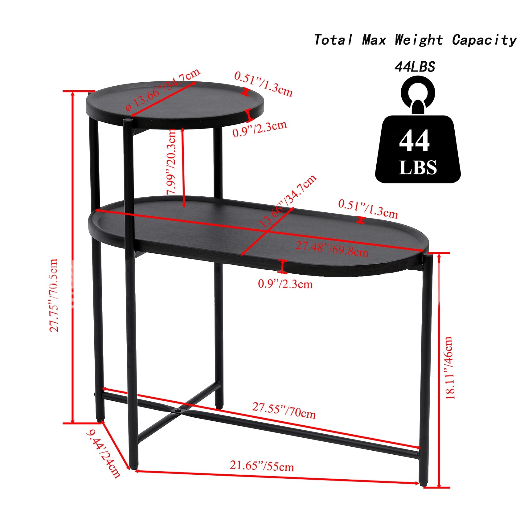 Round coffee table with storage tray 2 tier oval end tables wooden small side for living room - united states / walnut