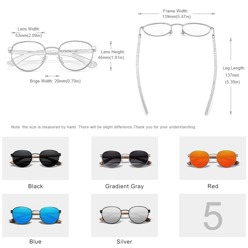 Kingseven brand polarized wooden sunglasses for men women uv400 mirror lens male eyewear round frame handmade causal