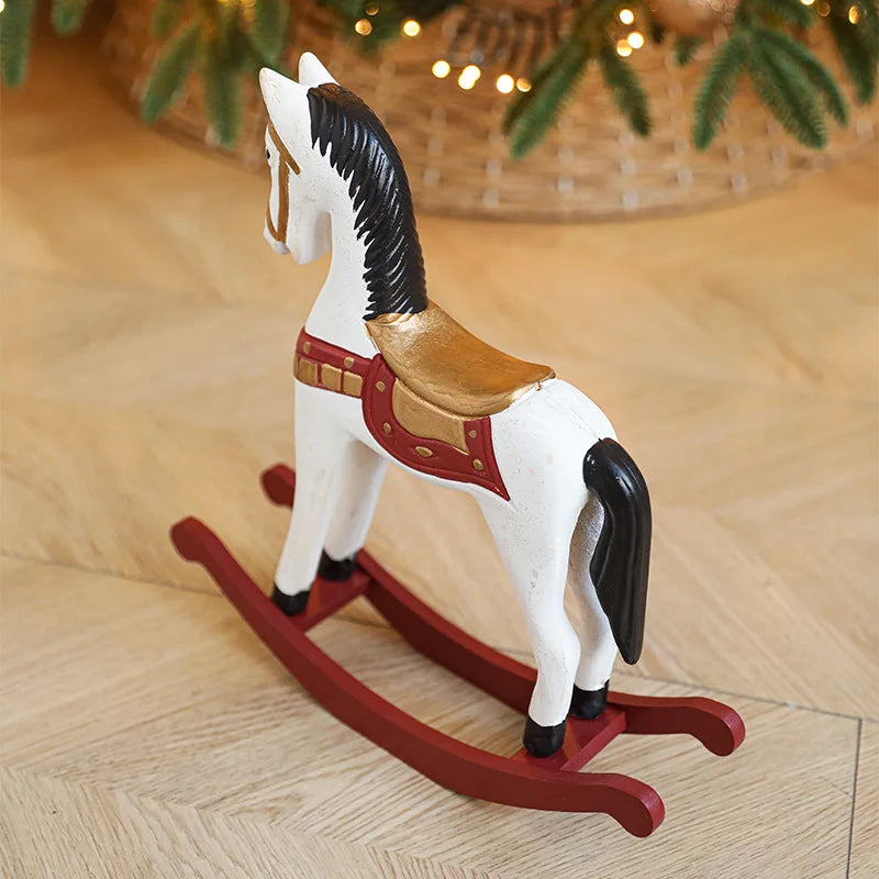 Christmas decorations creative carving wooden rocking horse retro shaking sculpture home table decor ornaments prop