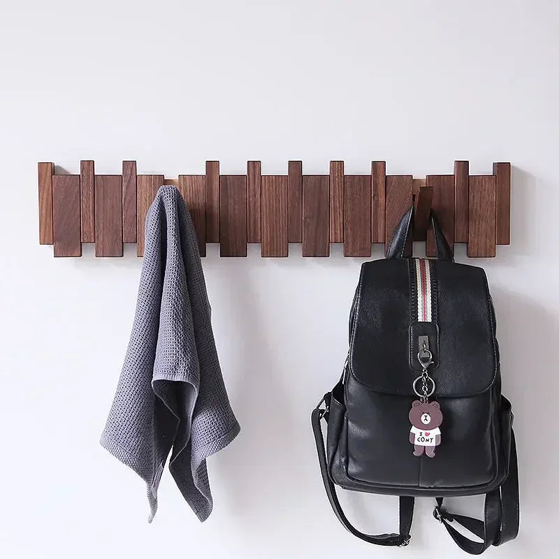Black walnut coat rack wall mounted solid wood clothes hooks hallway entrance door hanger home decor ds furniture