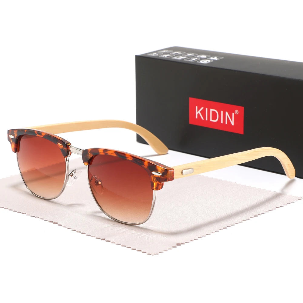 Fashionable new rice nail glasses men half frame bamboo and wood sunglasses classic retro wooden foot women - gradient