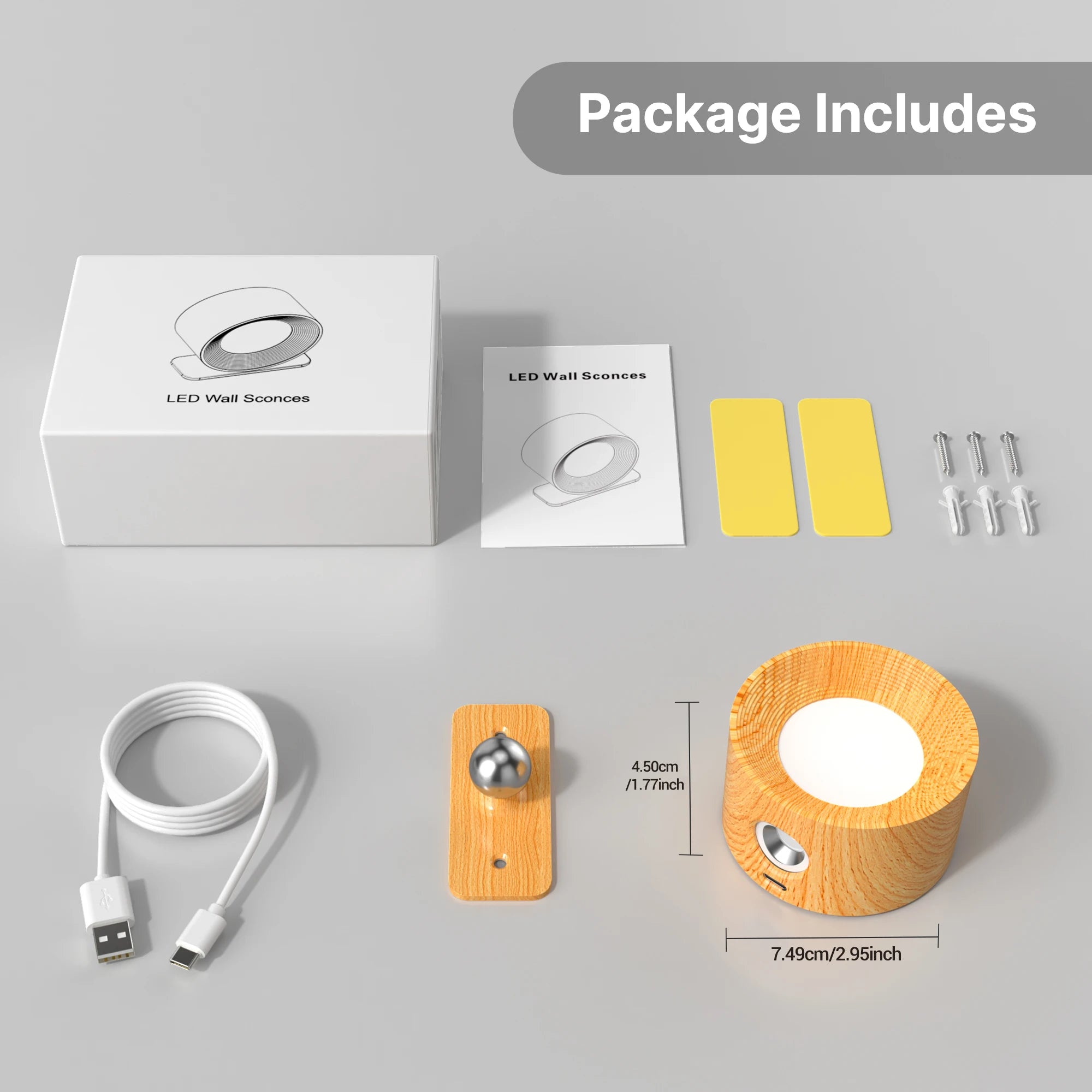 Wooden led wall sconce 360° rotatable dimmable ，magnetic touch control， rechargeable battery operated magnetic night