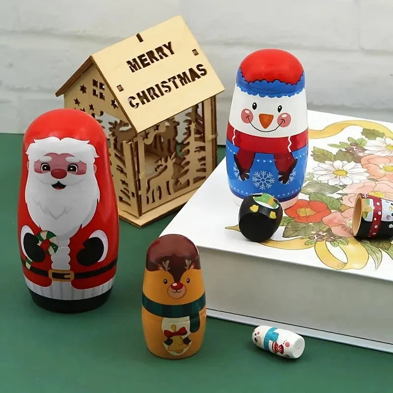 Christmas nesting dolls wooden matryoshka russian handmade toy gift home decor storage favorite fine - as shown