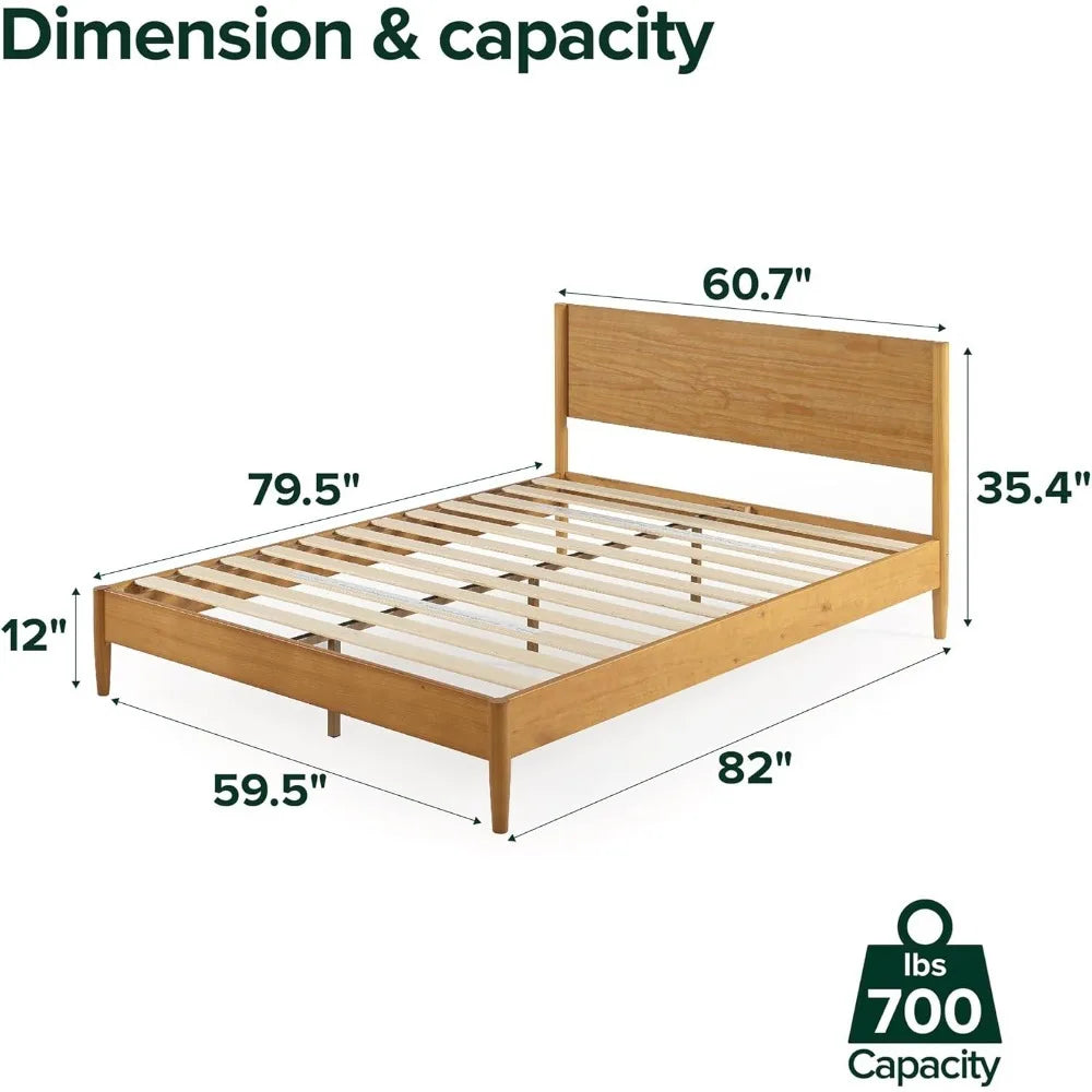Hot-sell! Mid century wood platform bed frame solid foundation slat support no box spring needed,easy assembly -new