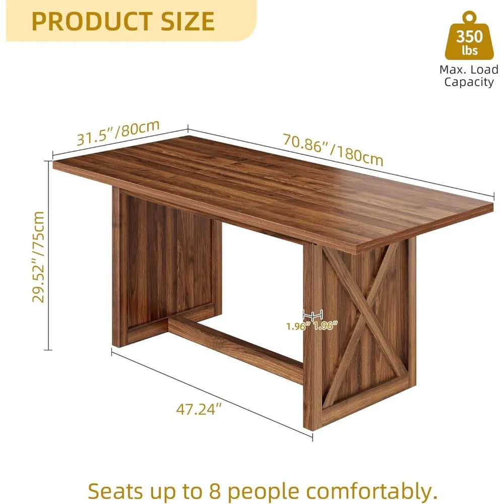 Rustic 70.8’’ rectangular farmhouse dining table seats 6-8 people wood dinner for kitchen - united states / rustic brown