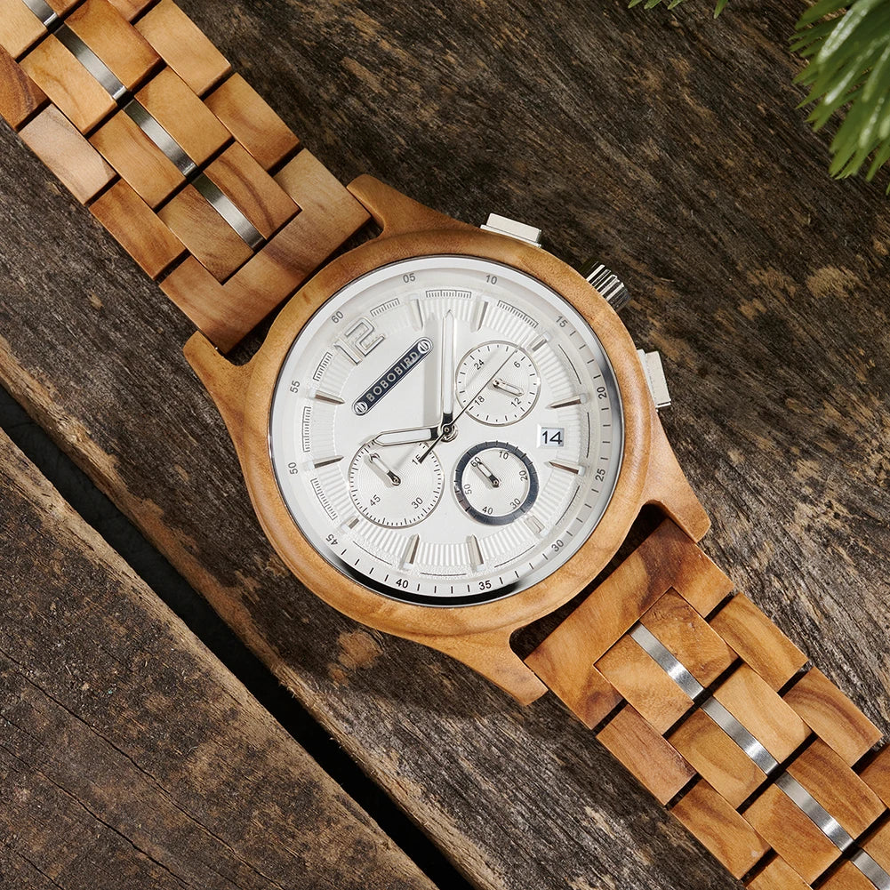 Bobobird men’s wooden watch quartz luxury wristwatch clock eco-friendly natural wood timepiece gift for him support
