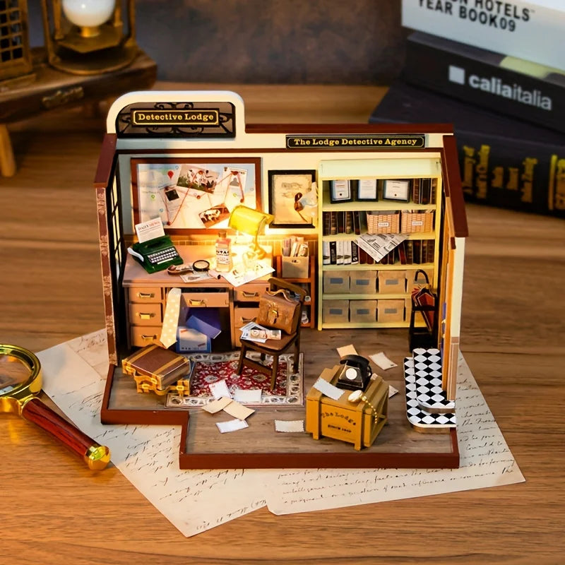 Magic detective agency diy miniature house 3d wooden model kit creative birthday & christmas gift black friday