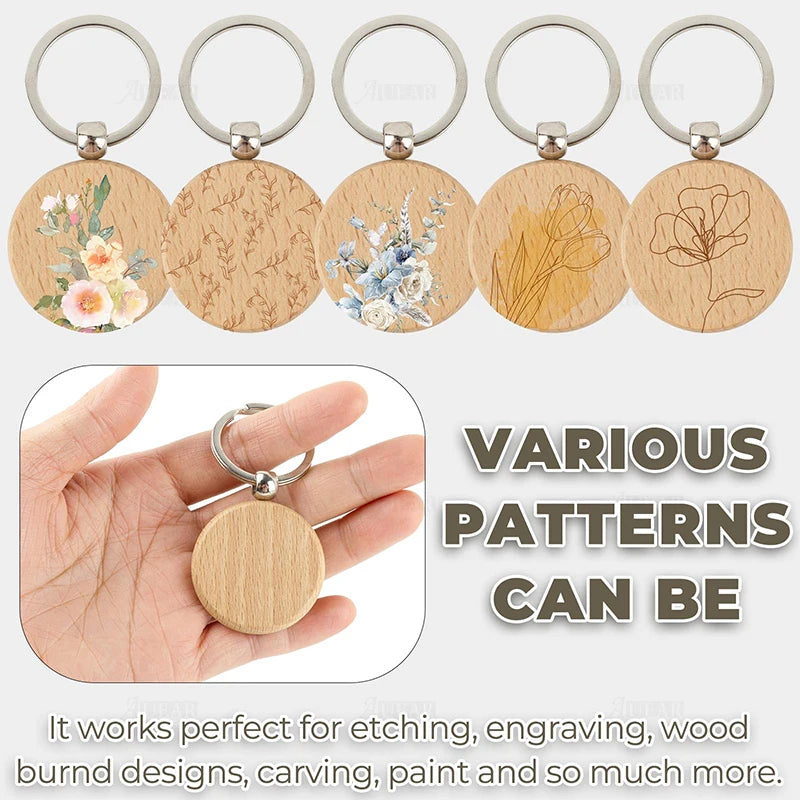 10-50pcs gift wood key chain wholesale keyrings beech keychain wooden pendant ring