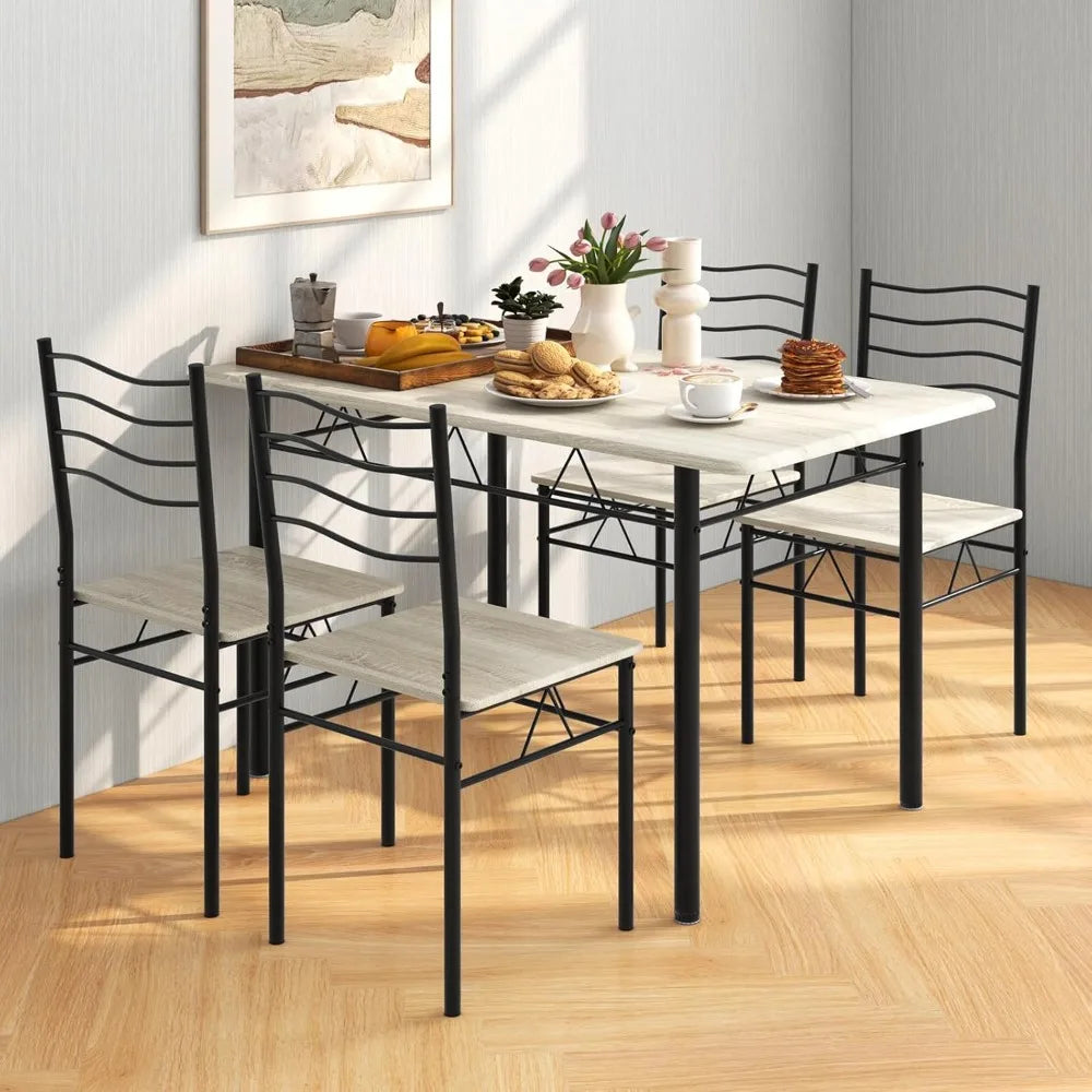 Modern 5-piece dining table set with 4 chairs wood and metal kitchen breakfast furniture in beech - united states