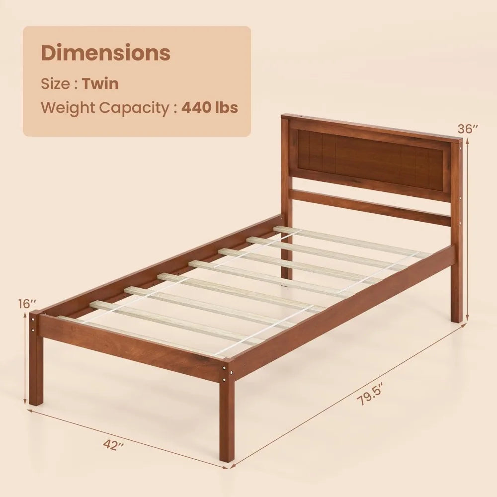 Giantex twin bed frames with headboard solid wood platform slat support single 16’’ under storage t - united states