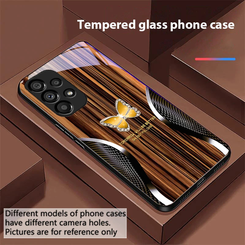 Wood grain snake for samsung galaxy s10 s20 plus s21 fe s22 s23 s24 s25 ultra black tempered glass phone case hard