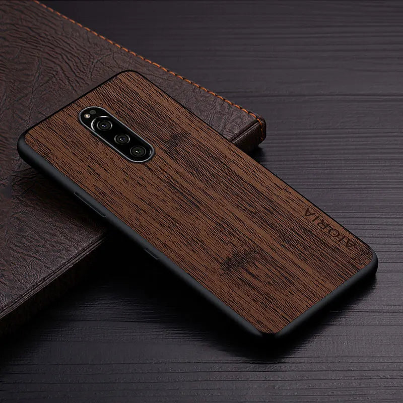 Case for sony xperia 1 xz4 funda bamboo wood pattern leather skin phone cover luxury coque sony xperia case capa