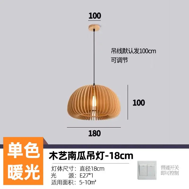 Nordic chandelier restaurant wabi-sabi wind japanese log retro creative bedroom wood pumpkin lamps hanging fixture