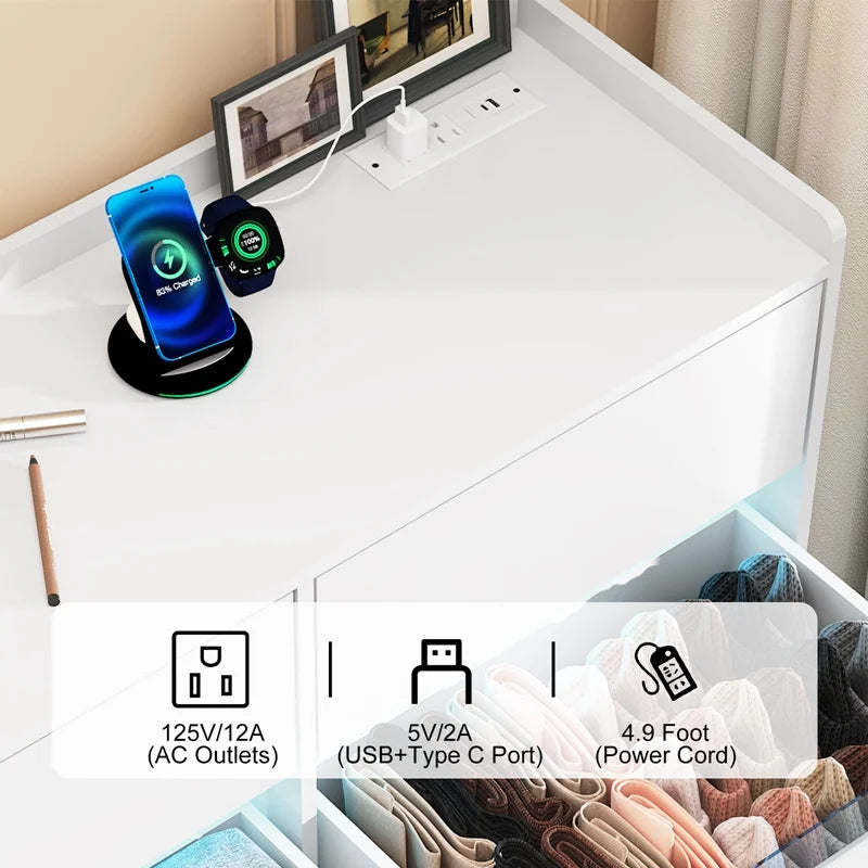 9 drawer dresser with power outlet & led light modern chest of drawers for closet 63’’ organizer cabinet bedroom