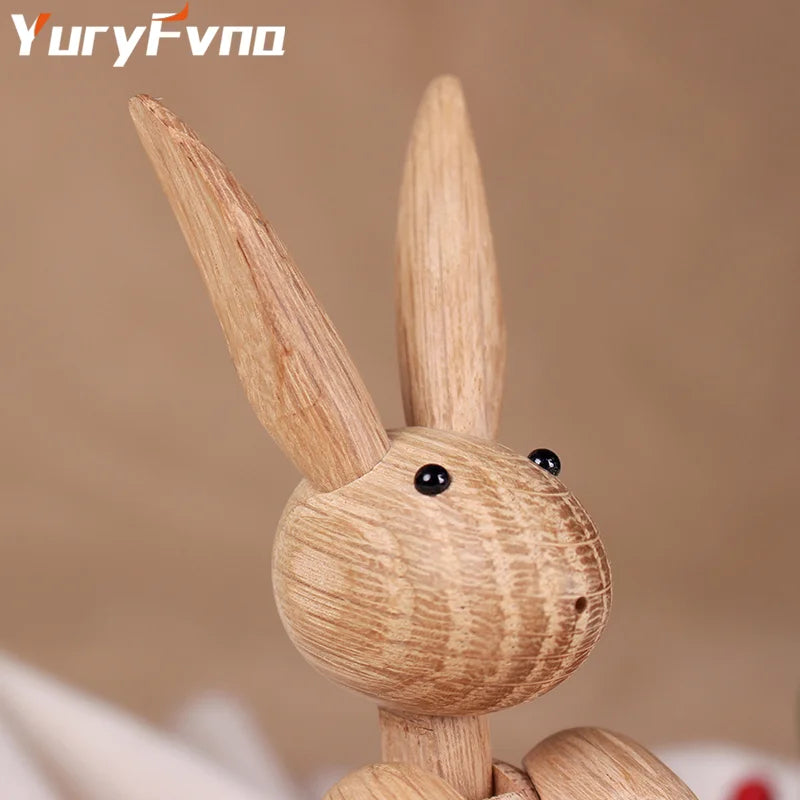 Yuryfvna nordic danish wood carving miss rabbit statue joint puppet decoration home living room decor accessories
