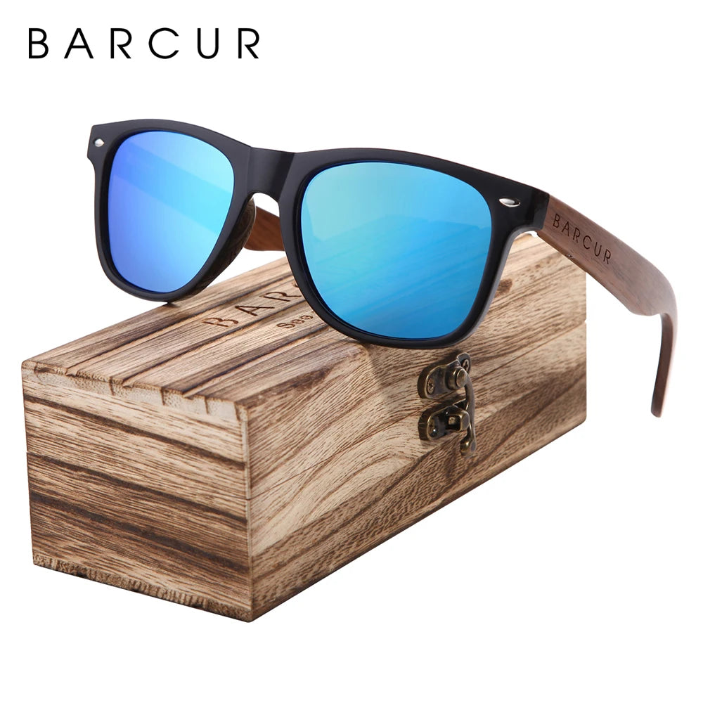 Barcur high quality black walnut sunglasses anti-reflecti men women mirror sun glasses male uv400 wooden sunglass