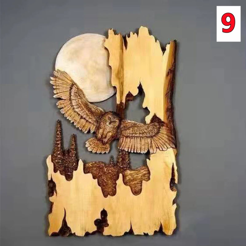 Animal carving handcraft wall hanging sculpture wooden raccoon bear deer fox wolf hand drawn decoration home living