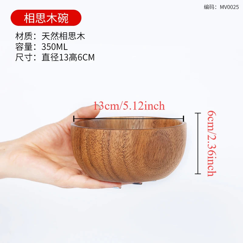 Japanese wooden bowls children drop-proof solid wood large noodle salad ramen bowl vintage household dining room