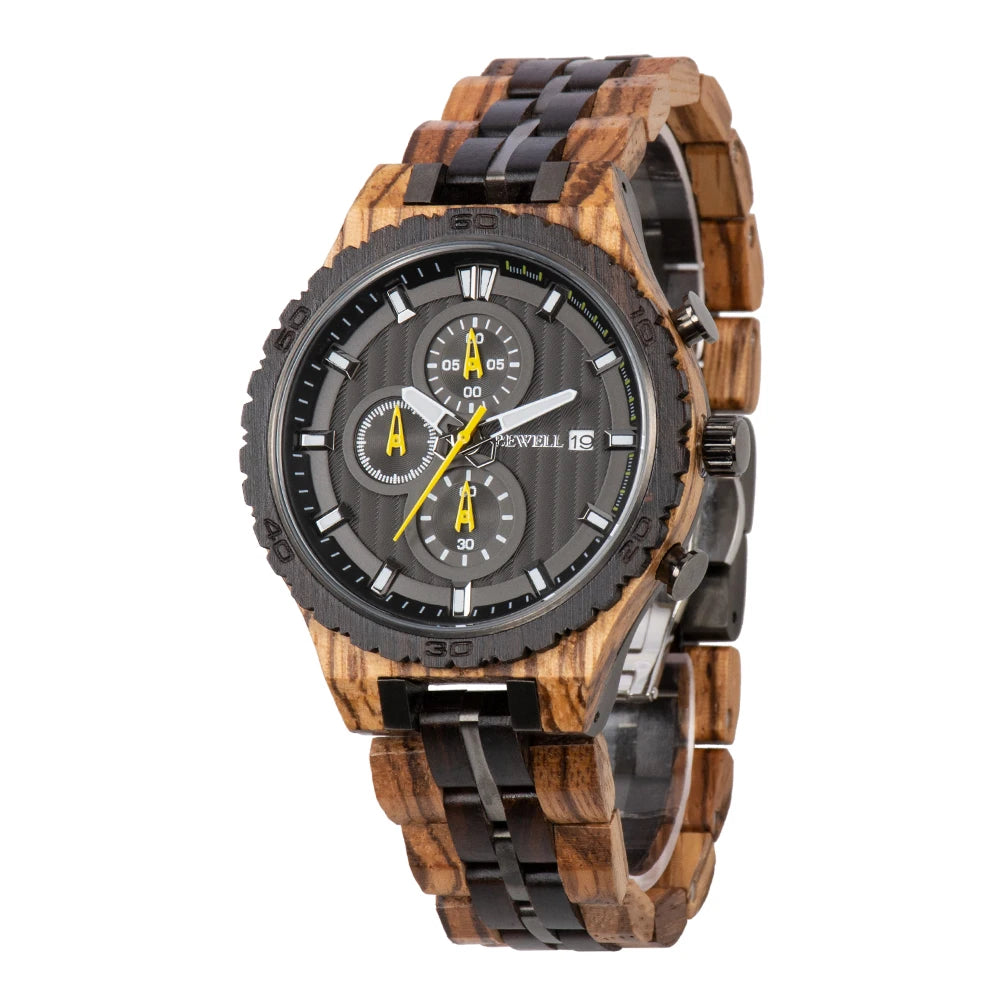 Premium stainless steel with wooden quartz men’s business watch multi-functional high-end fashion accessory - 165ag-3