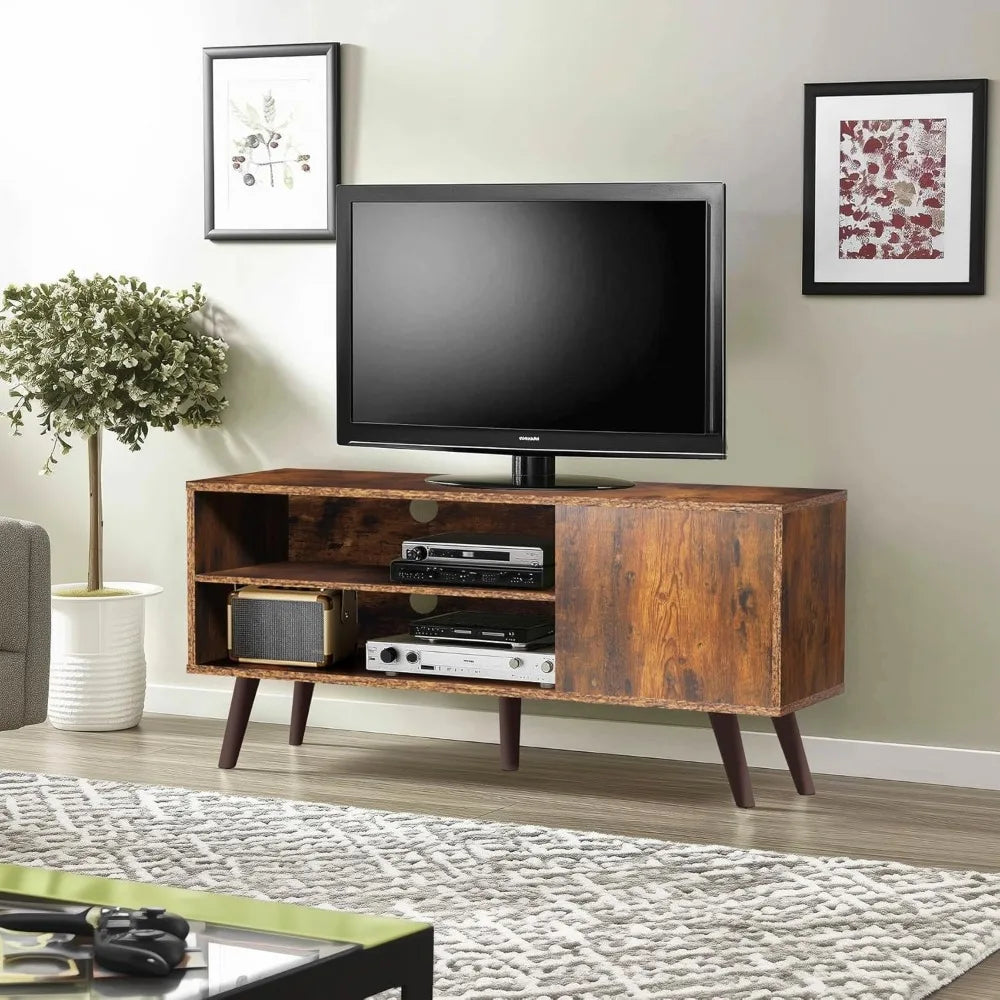 Retro brown wooden 55 inch tv stand with modern storage cabinet for bedroom entertainment center - united states