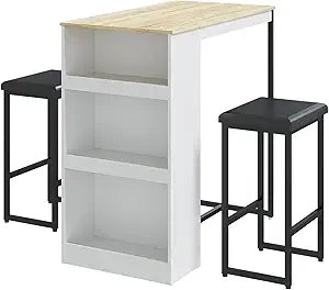 3-piece wooden dining set with storage & counter height kitchen table for 2 - united states / oak