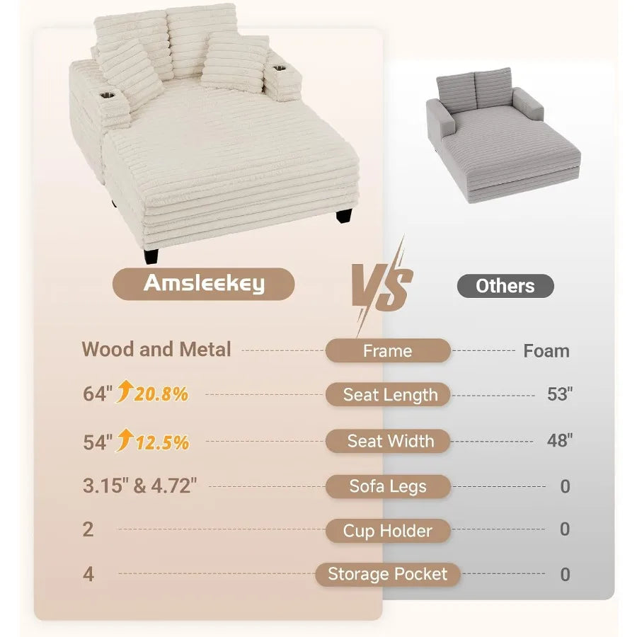 Chaise lounge chair indoor 64 oversized s with wood frame upholstered sofa bed for living room movie bedroom 4 - united