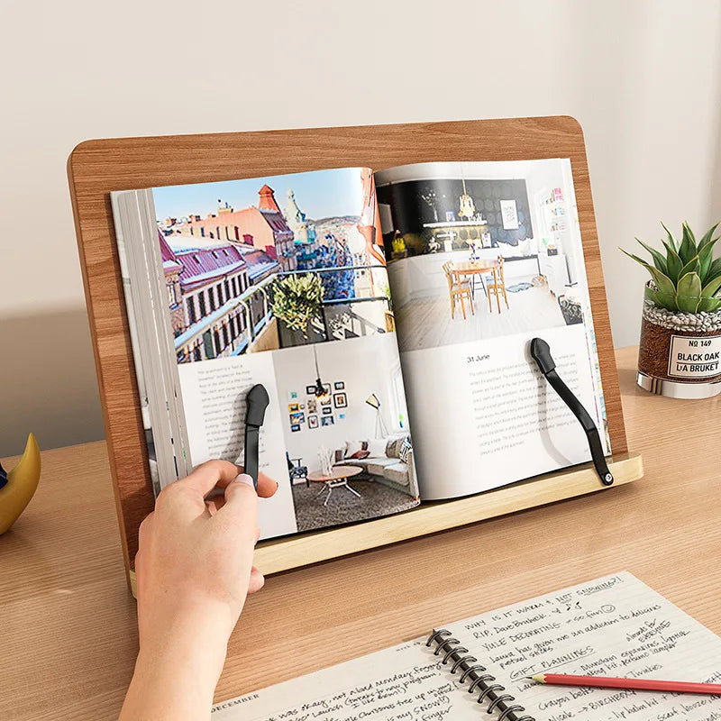 Wooden reading stand adjustable book holder student notebook clip bookshelf for note-taking portable desk