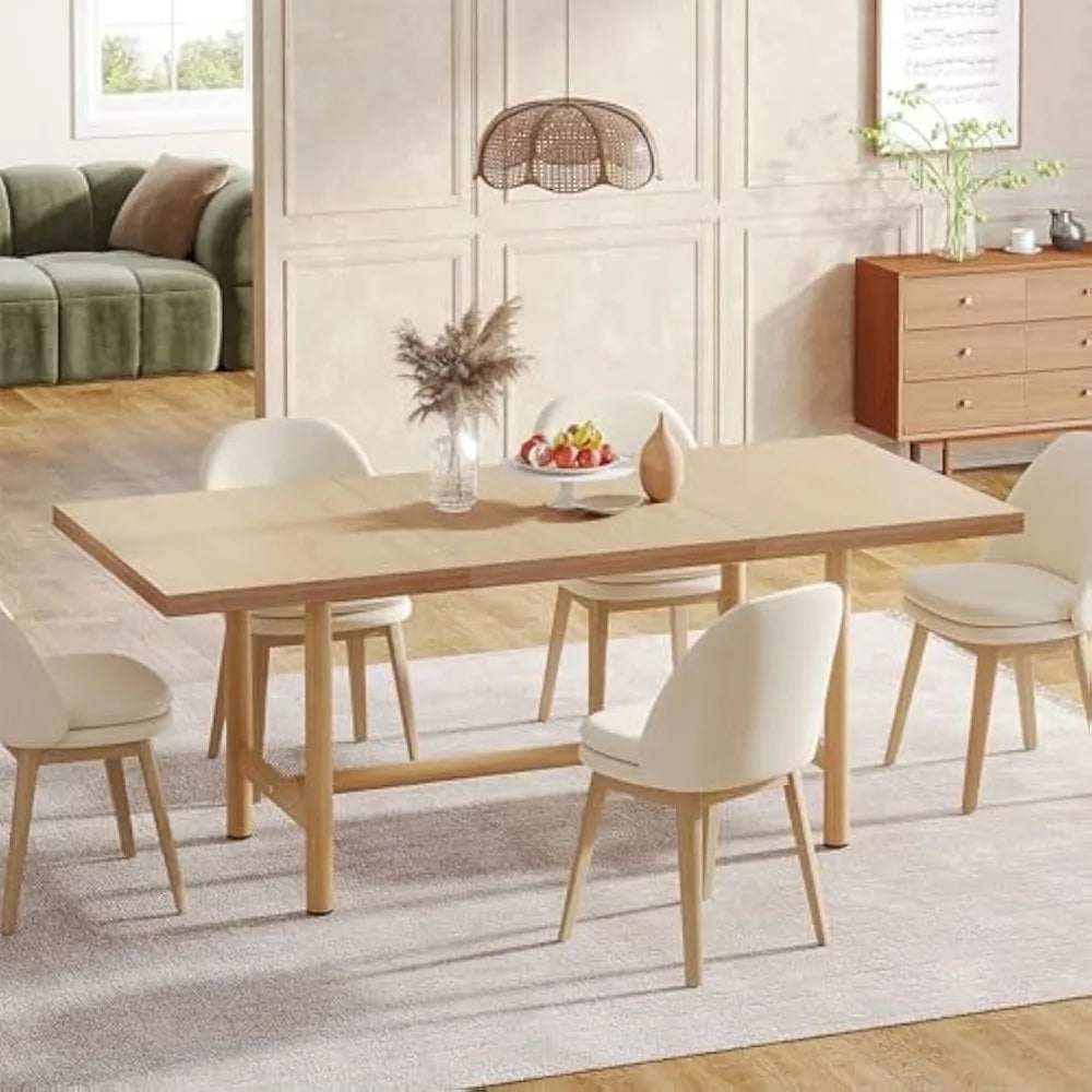 Kitchen dining table wood: 63 inches rectangular room for 6 farmhouse dinner with heavy duty metal legs - united states