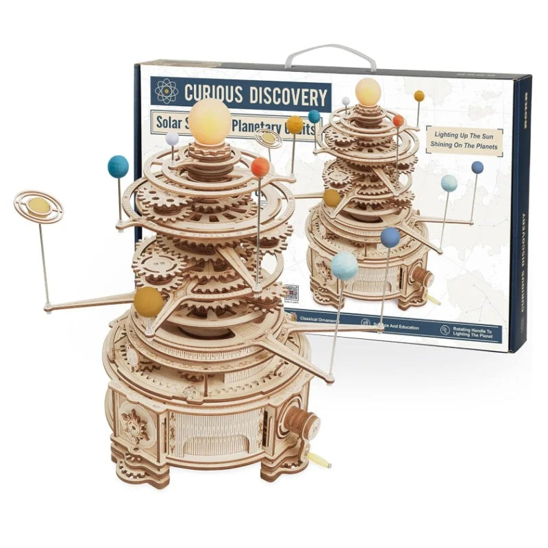 Robotime rokr 316pcs rotatable mechanical orrery diy wooden model building block kits assembly toy gift for children