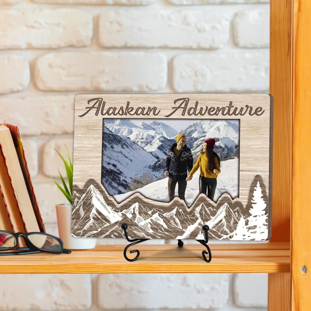 Alaska adventure photo frame wooden picture with stand vacation friendship gifts for friends family 5 x 8 pictur
