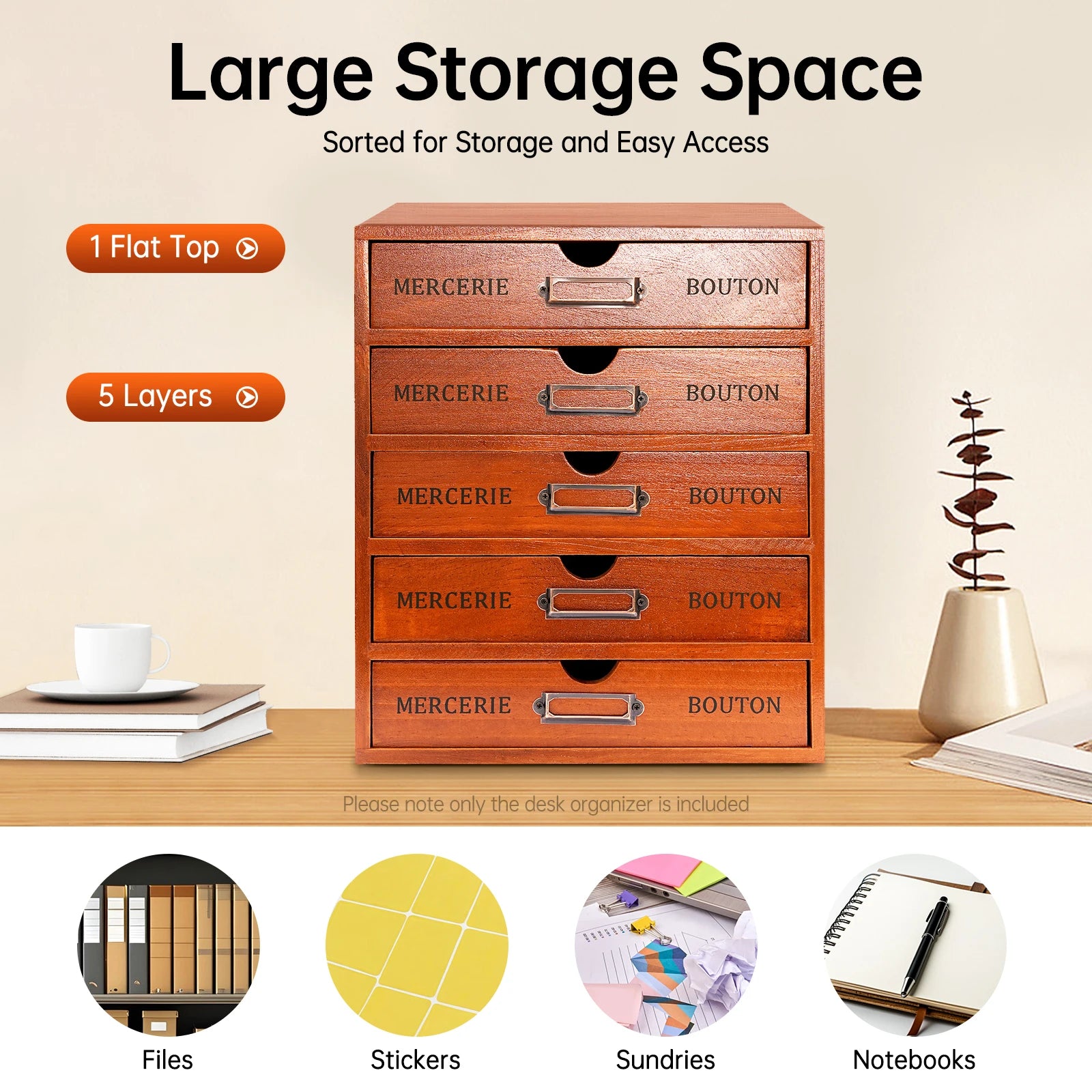 5 drawer wooden desk organizer 23*17.5*5cm storage drawers vintage shelf used in an office study bedroom dresser