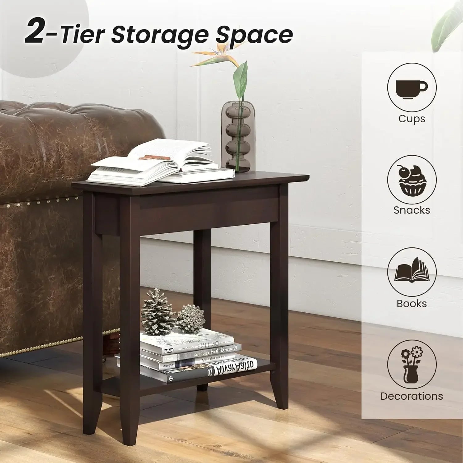 2-tier wedge end table narrow triangle side with storage shelf solid wood legs nightstand recliner for - united states