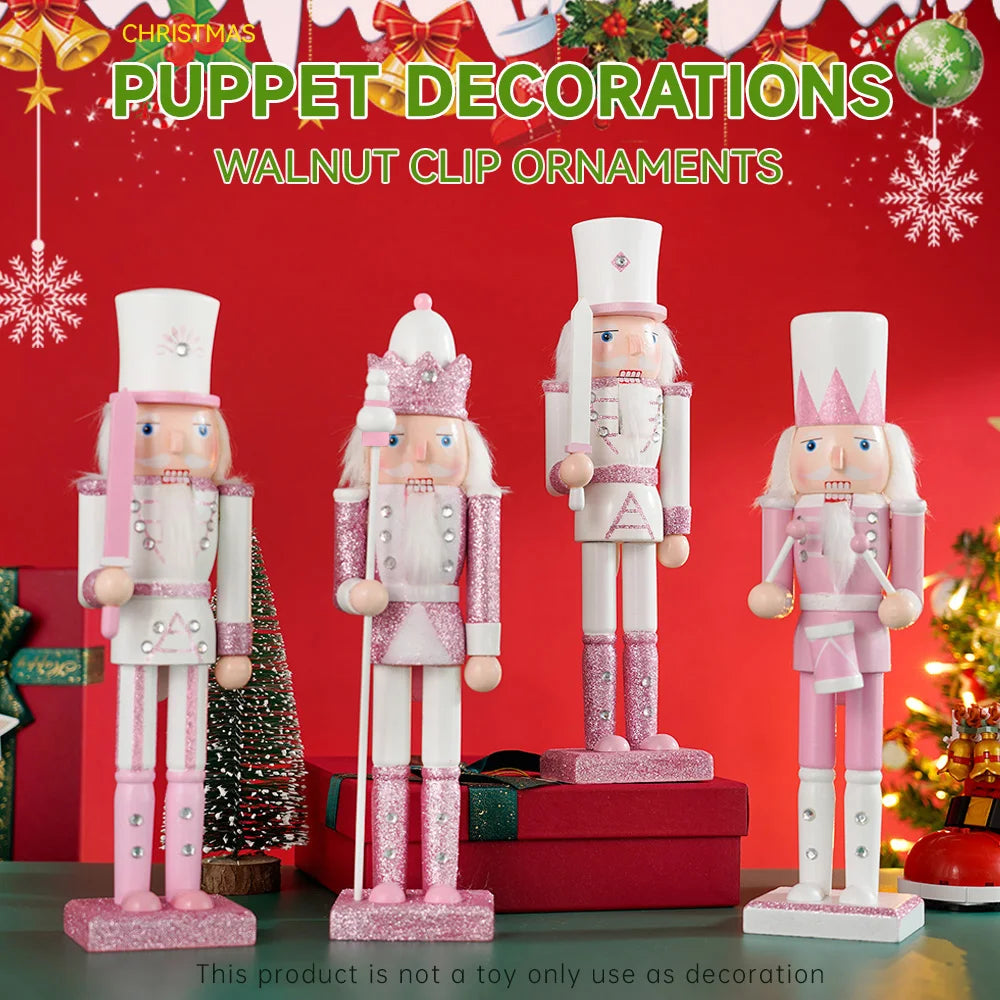 Nutcracker wooden 30cm solider figurine puppet pink glitter soldier doll toy handcraft ornament christmas home office