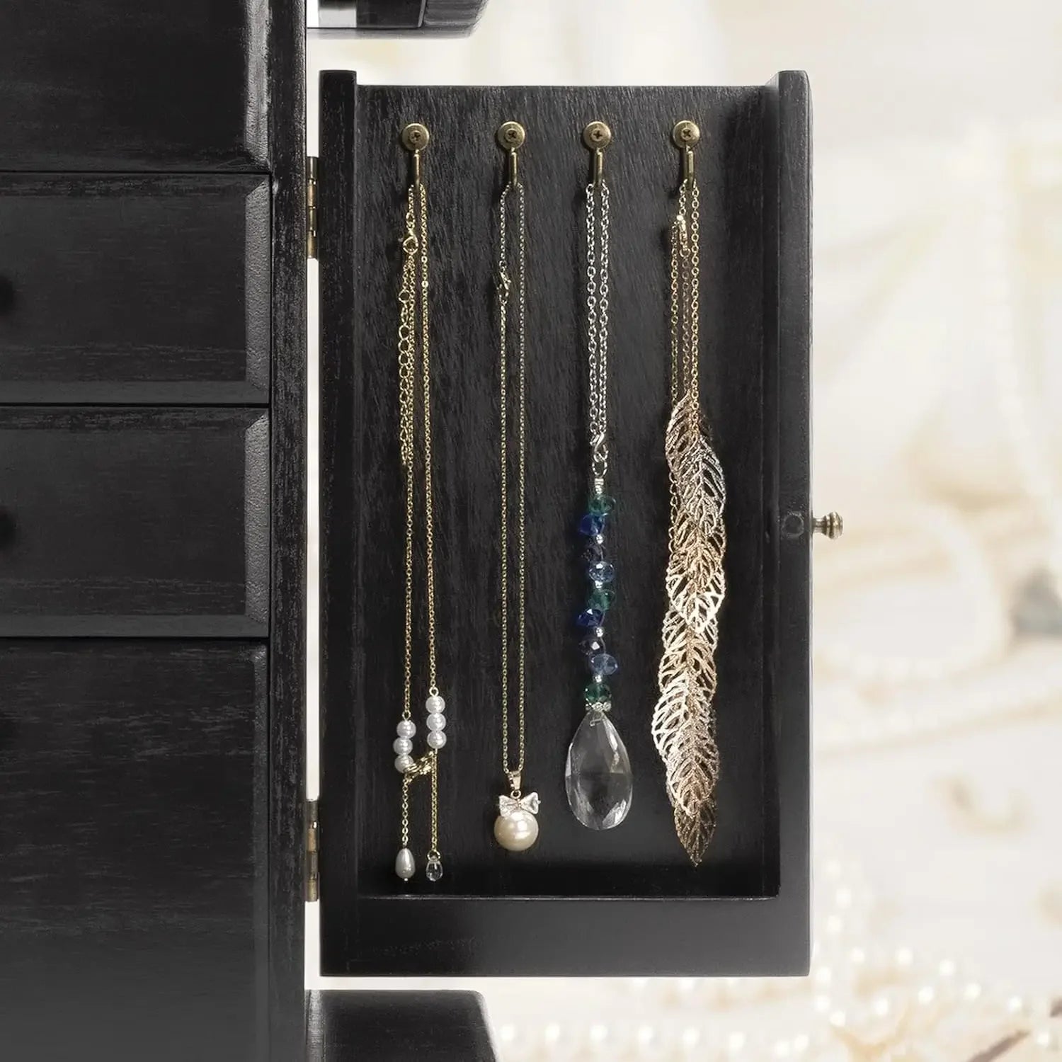 Jewelry box for women rustic wooden boxes & organizers with mirror 4 layer organizer display - box