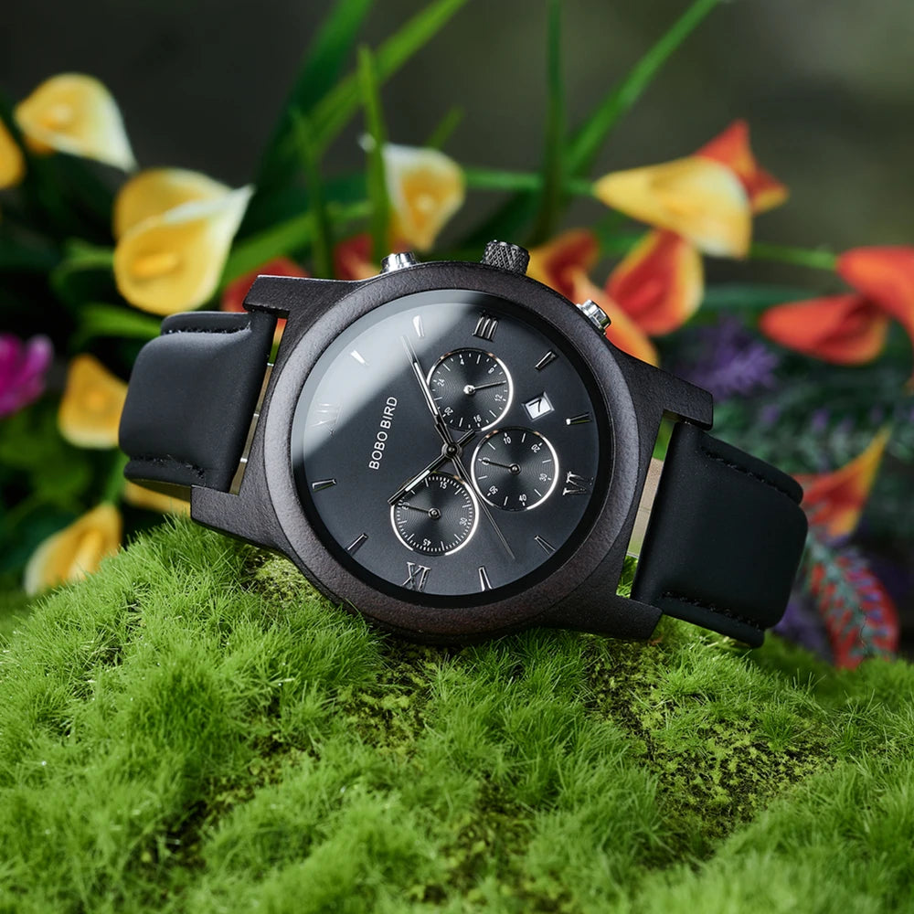 Bobo bird wooden men watch relogio masculino quartz watches timepieces in gift box drop ship