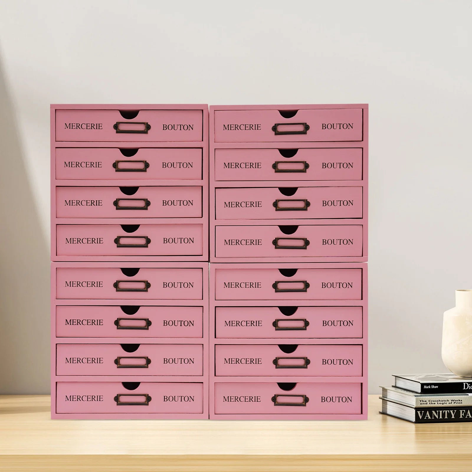 Pink 16-drawer wooden storage box 16-slot file multi level countertop drawer organizer - united states / 16-20 cells