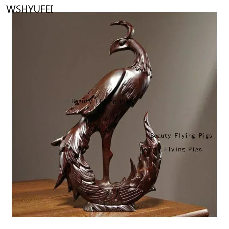 1 pcs solid wood carving crafts living room bedroom study display rack home decoration simulate phoenix shape