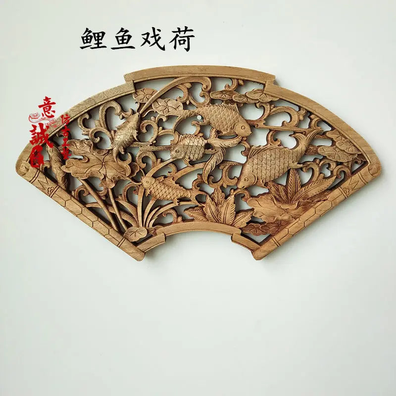 Traditional chinese woodcarving wall hanging camphor wood 3d exquisite dragon phoenix flower carving craft home
