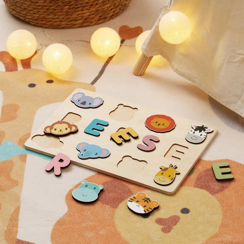 Montessori personalised wooden puzzle custom baby name jigsaw board toddlers educational shape matching toys customized