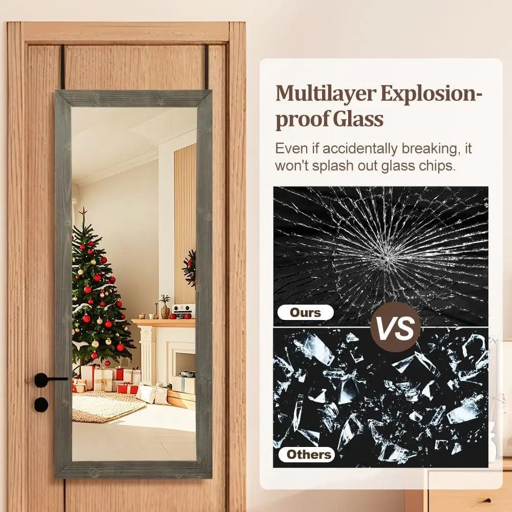 Over the door mirror full length wooden frame wall mount leaning perfect bathroom bedroom living room safety glass